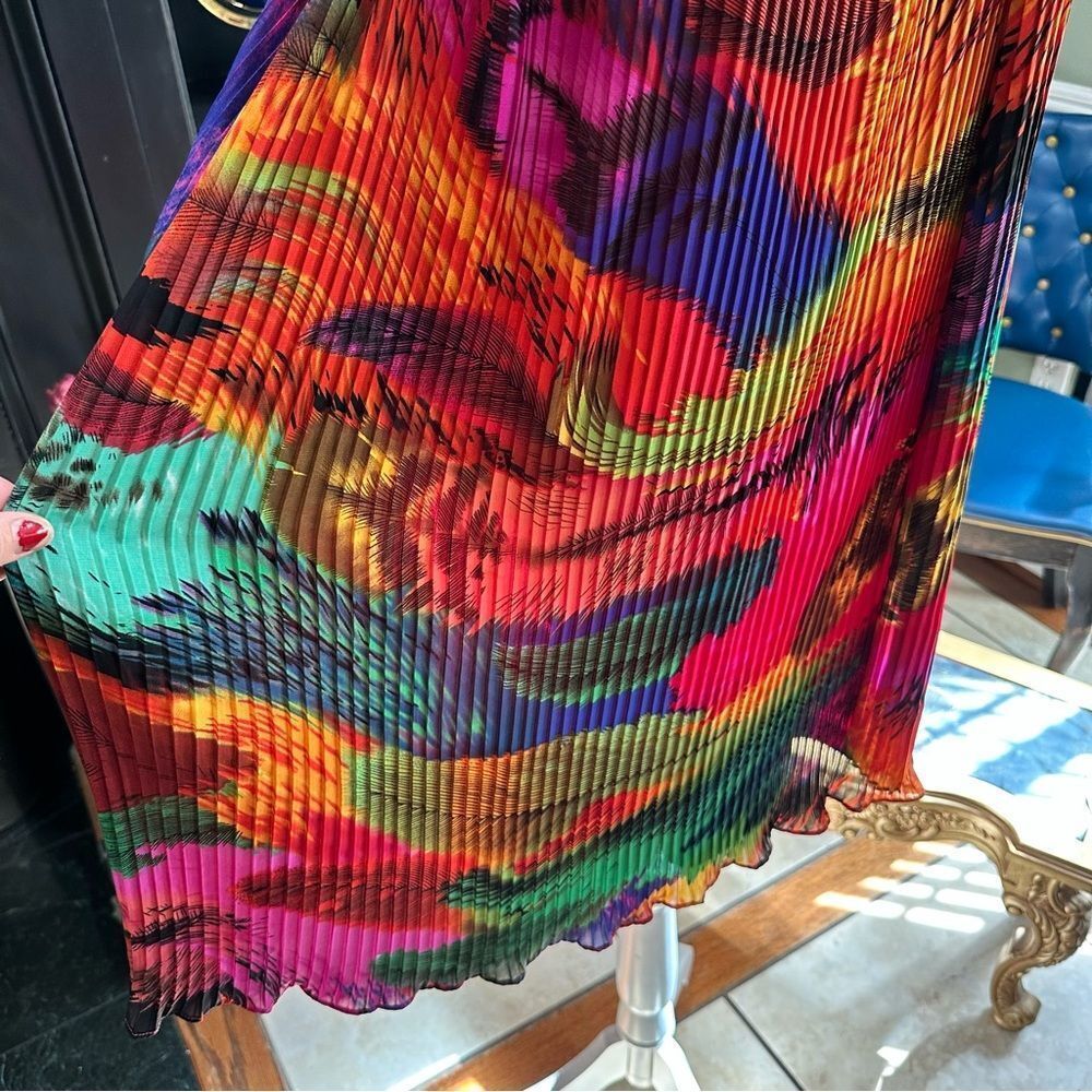 Oleg Cassini Multi‑Colored Tropical Pleated Dress • Size 12 • Vibrant Resort Vib - Picture 10 of 12